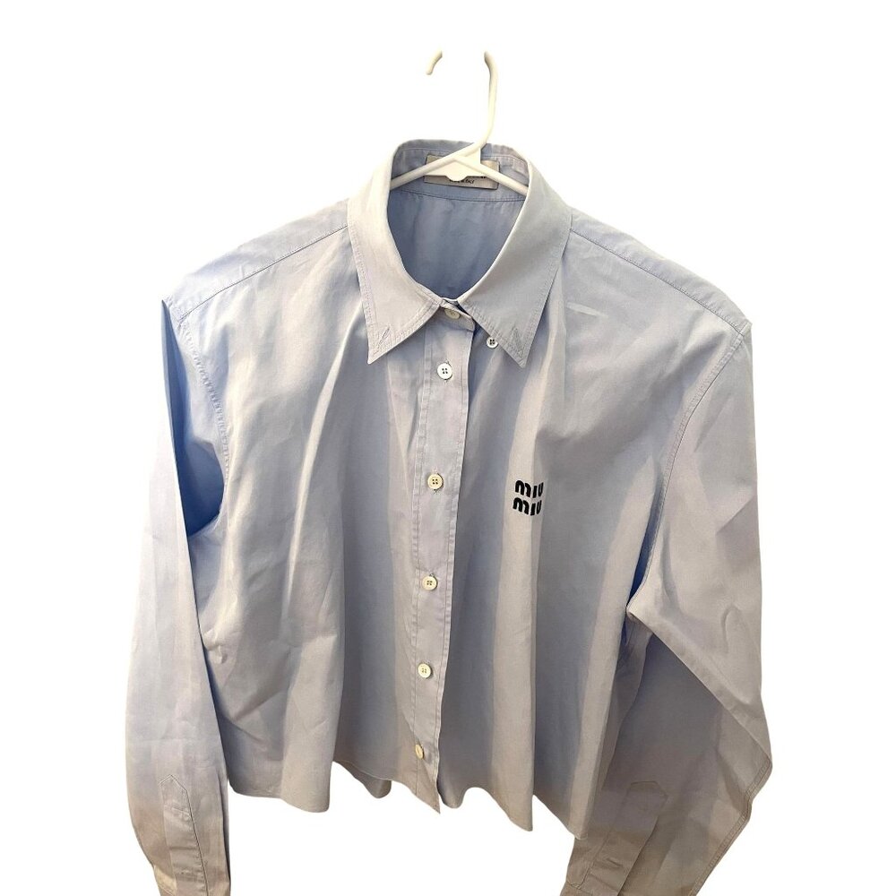 Miu Miu Light Blue Button-Up Shirt With Embroider… - image 1